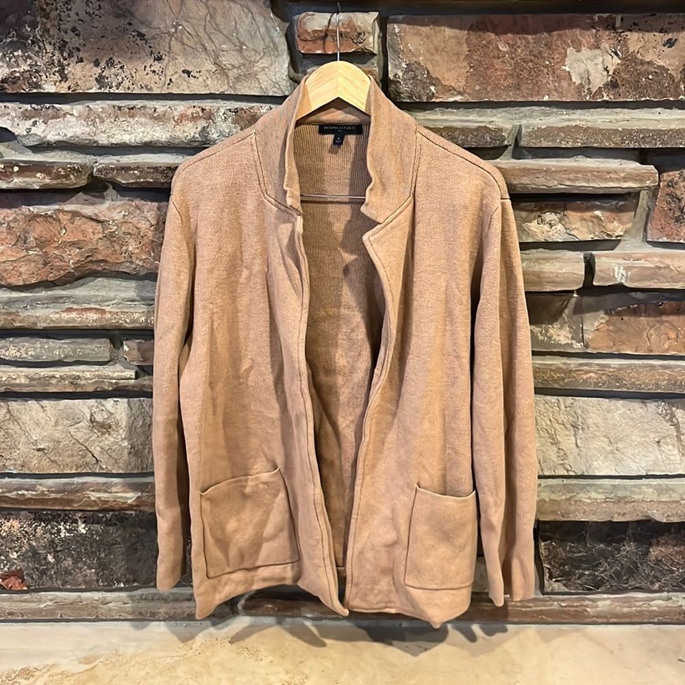 Banana Republic Tan Cotton Blend Open Cardigan with Patch Pockets